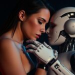 Megan Fox, robot, dimly lit, intimate, suggestive
