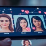 AI-powered dating app interface with hearts.